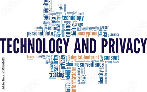 Technology and Privacy word cloud conceptual design isolated on white background.