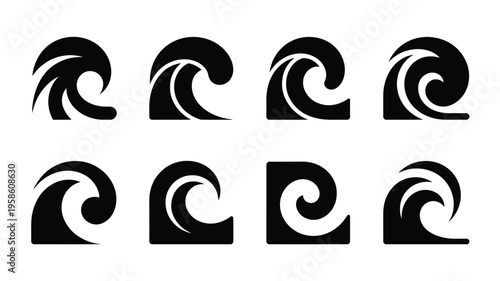 Gradient wave silhouette logo pack display on white background for branding and design