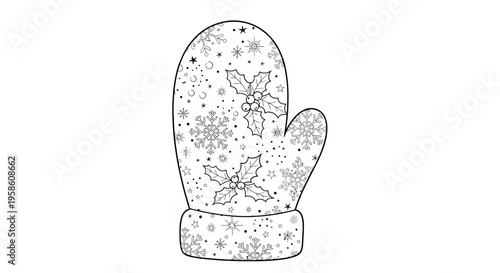 Gloved hand with snowflakes and stars on a white background festive winter illustration