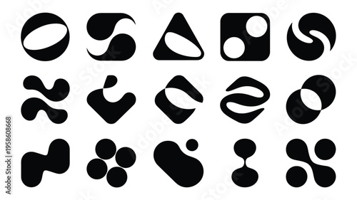 Abstract gradient style silhouette logo set black shapes on white background modern design elements vector graphics business branding icons