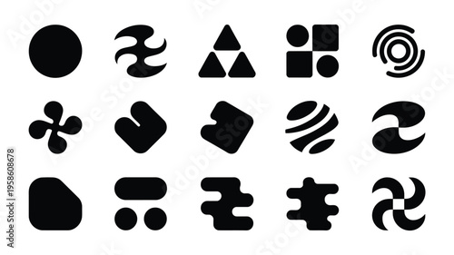 Gradient style silhouette logo set with abstract geometric shapes and symbols for branding and design