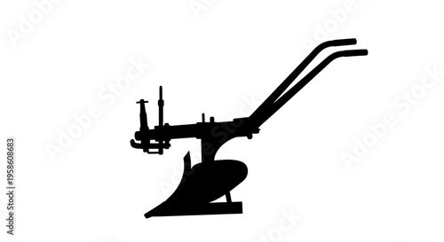 Silhouette of a vintage manual plow on a white background agricultural tool for gardening or farming