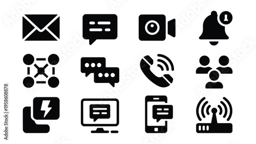 Collection of minimalist communication icons for social media messaging and online connectivity