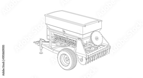 Seed spreader on wheels for gardening and landscaping with large hopper and rotating drum for even distribution