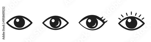 Eye icon set, vision and visibility symbols, minimal outline vector collection for interface design isolated on transparent background