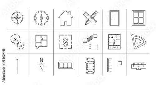 Collection of Technical Construction and Engineering Icons for Digital Design and Interface Elements