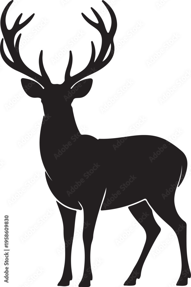 Fototapeta premium Deer Stag Front View Antlers Silhouette