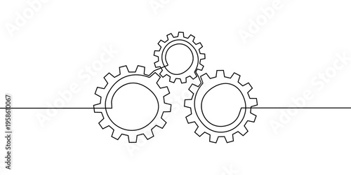 Fényképezés Continuous one line gear art icon cog work business factory wheel