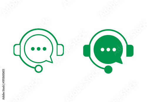 Customer support icon with headset and chat bubble. Online help service, call center communication, client assistance, technical support, customer care, contact service, and digital helpdesk concept.