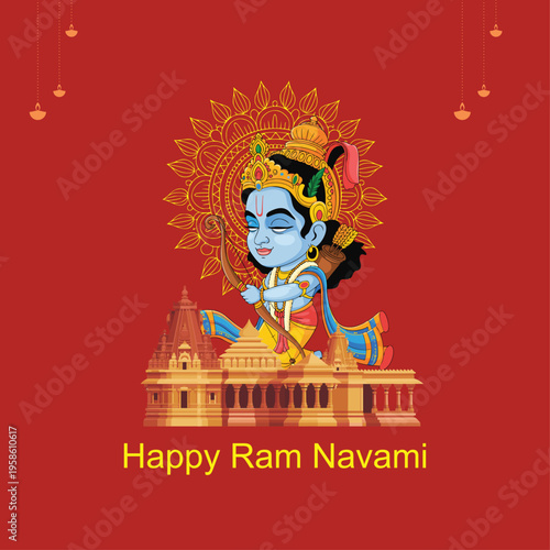 Ram Navami Poster Featuring Artistic Profile of Lord Rama with Clean Background and Elegant Typography for Festive Celebrations