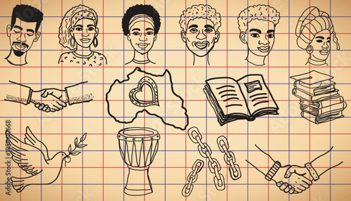 Hand‑Drawn Doodles of Unity, Heritage, and Freedom Symbols