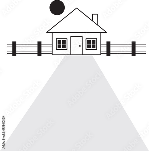 Simple house line icon with fence and path, minimal home building vector illustration on white background