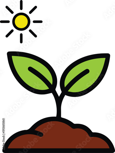 Small green sprout growing from soil under the sun, ecology and growth concept vector illustration