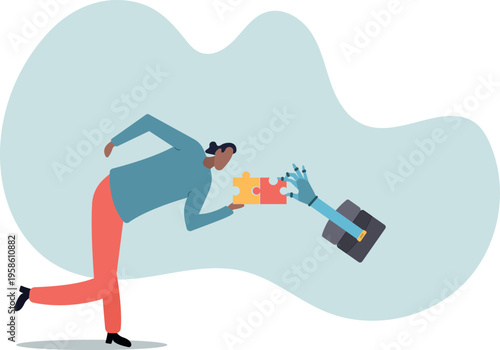 Human and AI Artificial Intelligence working together, machine or automation to help or support work, solution or connect idea.human life and situation.