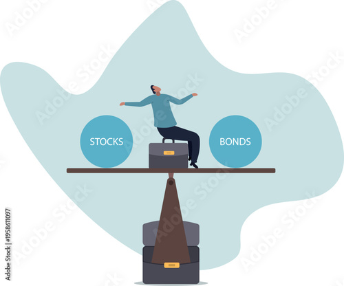 Stocks vs bonds in investment asset allocation, risk assessment portfolio or expected return in long term mutual funds.human life and situation.