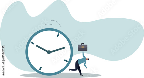 Businessman Running Away from Rolling Clock . Deadline Pressure and Time Management Concept