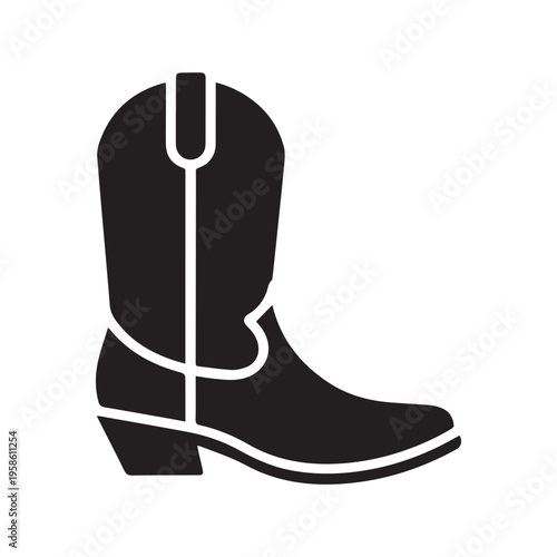 Single black cowboy boot silhouette design for western apparel logos