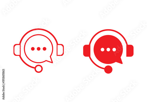 Customer support icon with headset and chat bubble. Online help service, call center communication, client assistance, technical support, customer care, contact service, and digital helpdesk concept.