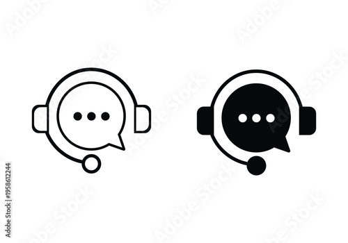 Customer support icon with headset and chat bubble. Online help service, call center communication, client assistance, technical support, customer care, contact service, and digital helpdesk concept.