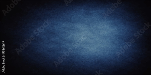 A dark blue grunge background with a textured vintage paper pattern creates a rough aged wall surface for a blank black chalkboard backdrop