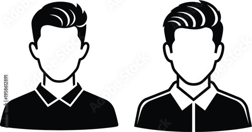Two faceless male portraits in black and white