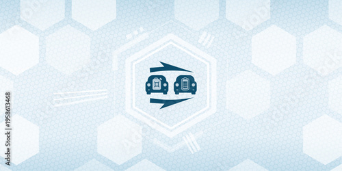 Vektor illustration of transition from internal combustion engine to electric vehicle mobility concept showing car with fuel can and battery symbol