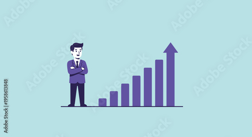 Flat minimalist illustration of business owner tracking profit growth