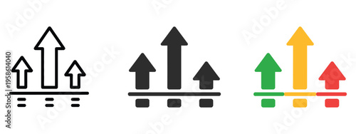 Growth arrow icon, three upload arrows vector illustration, upgrade button, level up symbol, progress chart pictogram, boost sign, increase diagram