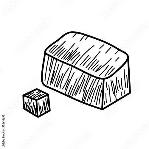 Hand Drawn Tofu Block and Small Cube Illustration