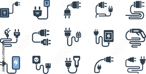 A collection of electrical plug icons in various styles and configurations
