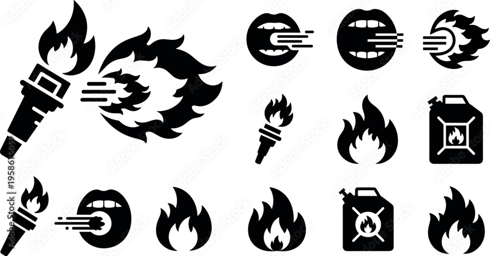 Obraz premium A collection of black flame and fire icons on a white background