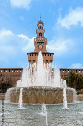 Wallpaper Mural Castello Sforzesco tower and fountain in Milan Torontodigital.ca