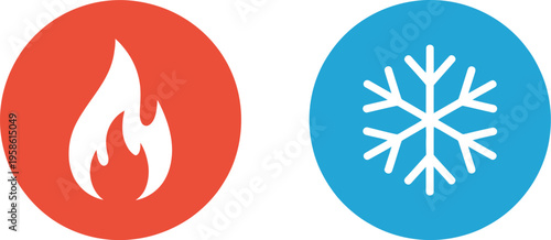 Hot and Cold Icon, solid vector illustration depicting warm and cool temperature symbols, heating and freezing indicators, fire and snowflake signs, and thermostat interface design for climate control