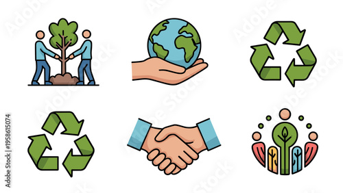 Corporate Social Responsibility Line Vector Icons – CSR & Green Initiatives