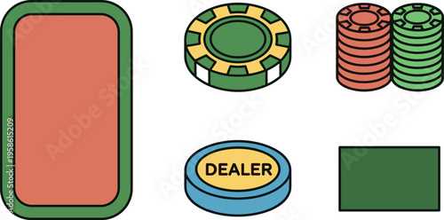 A colorful illustration of poker chips and a card for a game