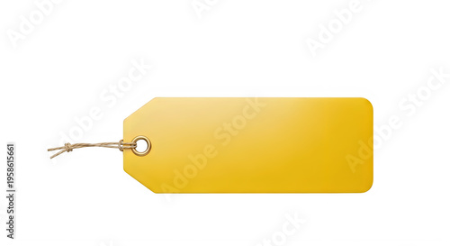 A yellow tag with a string isolated on transparent background, isolated on white background