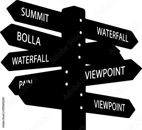 directional sign, black silhouette, travel directions, wooden signpost