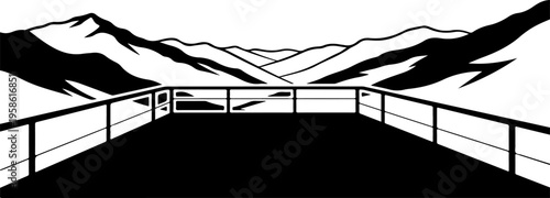 Mountain landscape, black silhouette, vector illustration, scenic view