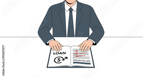 Flat minimalist illustration of entrepreneur managing business loans b