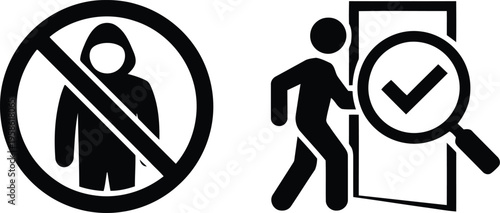 Modern security icons representing restricted entry for unidentified persons and verified passage