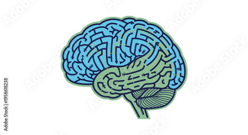 A colorful illustration of a brain with a maze inside it, symbolizing complex thought and problem-solving.