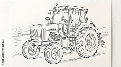 line art tractor vehicle farming