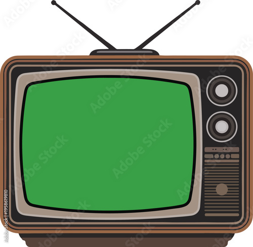 Retro TV with Green Screen white background