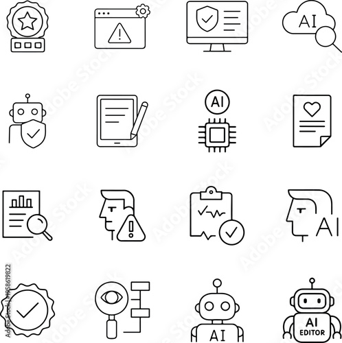 A collection of line icons related to ai and security