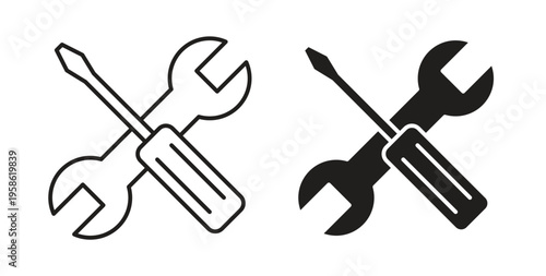 Tools and Service icon linear pictogram. Editable Stroke. Isolated Vector Illustration.