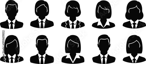 Diverse business people avatars silhouette set, corporate team icons, professional profile collection, human resources concept, leadership workforce illustration, office staff characters isolated