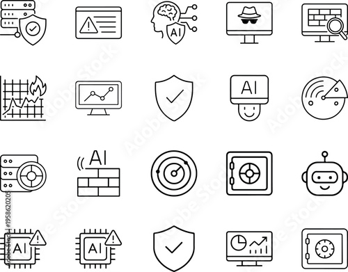 Collection of artificial intelligence and cybersecurity icons
