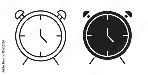 Alarm clock icon linear pictogram. Editable Stroke. Isolated Vector Illustration.
