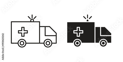 Ambulance icon linear pictogram. Editable Stroke. Isolated Vector Illustration.