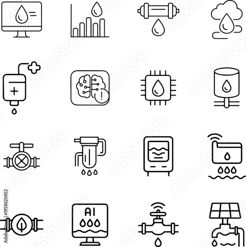 Icons depicting water and data analysis
